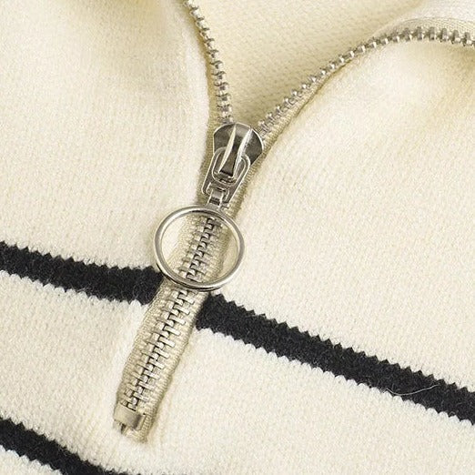 Lucia Striped Half-Zip Knit Sweater