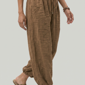 Women's Wide Leg Linen Trousers - Image 7