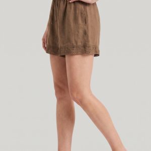Women's Linen Lace Trim Drawstring Elastic Waist Shorts - Image 2