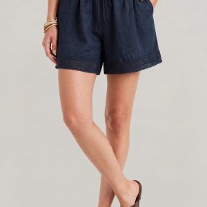 Women's Linen Lace Trim Drawstring Elastic Waist Shorts - Image 7
