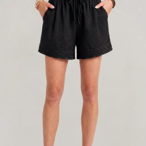 Women's Linen Lace Trim Drawstring Elastic Waist Shorts - Image 8