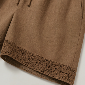 Women's Linen Lace Trim Drawstring Elastic Waist Shorts - Image 6