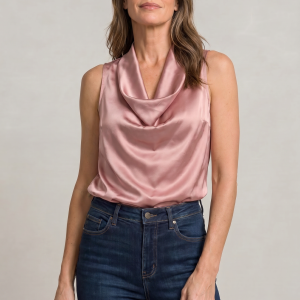 Women's Cowl Neck Sleeveless Cami Top - Draped Front - Image 2