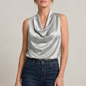 Women's Cowl Neck Sleeveless Cami Top - Draped Front - Image 3