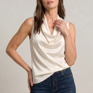 Women's Cowl Neck Sleeveless Cami Top - Draped Front - Image 4