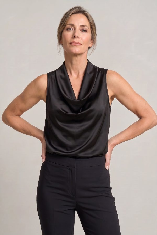 Women's Cowl Neck Sleeveless Cami Top - Draped Front