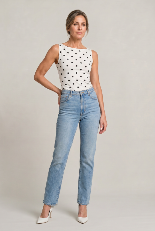 Women's Polka Dot Sleeveless Tank Top ?C Fitted Round Neck Summer Top