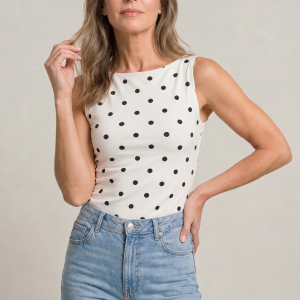 Women's Polka Dot Sleeveless Tank Top ?C Fitted Round Neck Summer Top