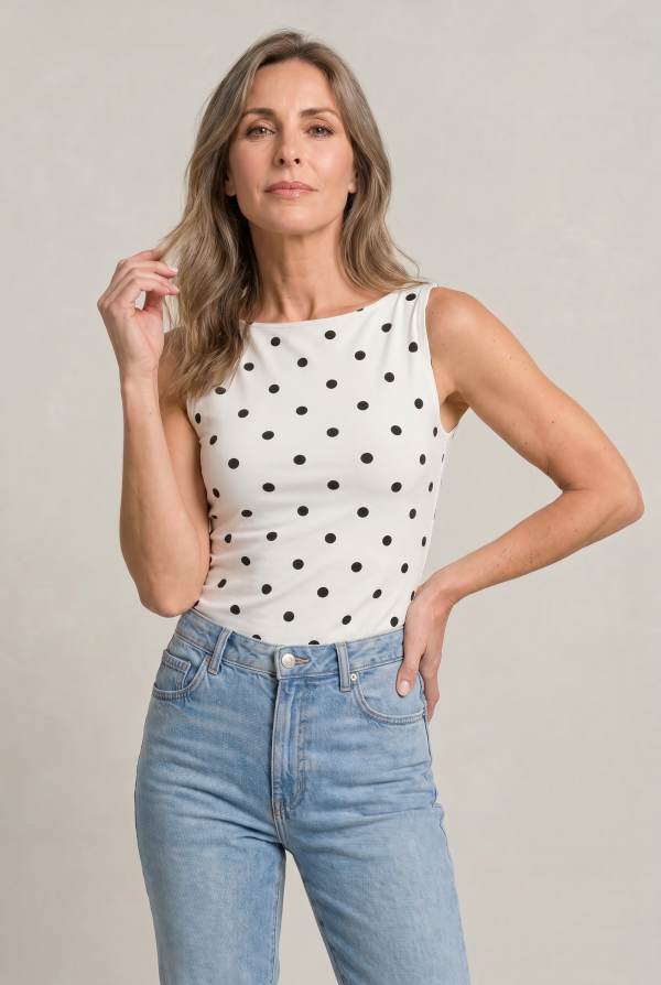 Women's Polka Dot Sleeveless Tank Top ?C Fitted Round Neck Summer Top