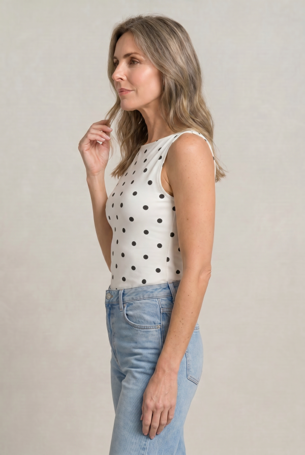 Women's Polka Dot Sleeveless Tank Top ?C Fitted Round Neck Summer Top