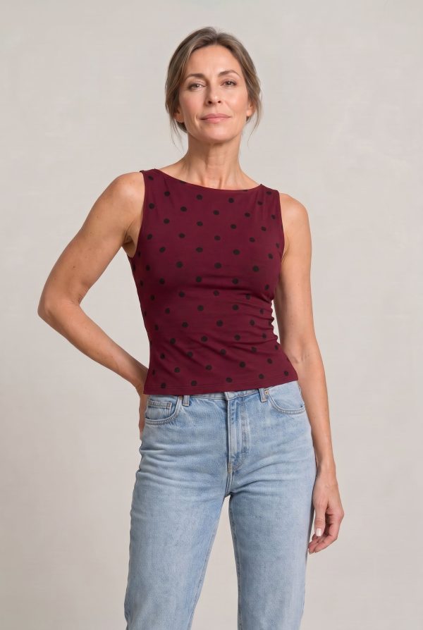 Women's Polka Dot Sleeveless Tank Top ?C Fitted Round Neck Summer Top