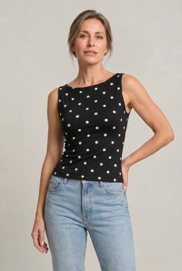 Women's Polka Dot Sleeveless Tank Top ?C Fitted Round Neck Summer Top