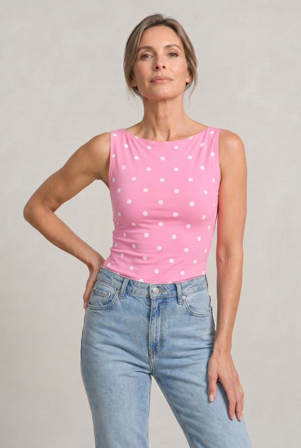 Women's Polka Dot Sleeveless Tank Top ?C Fitted Round Neck Summer Top