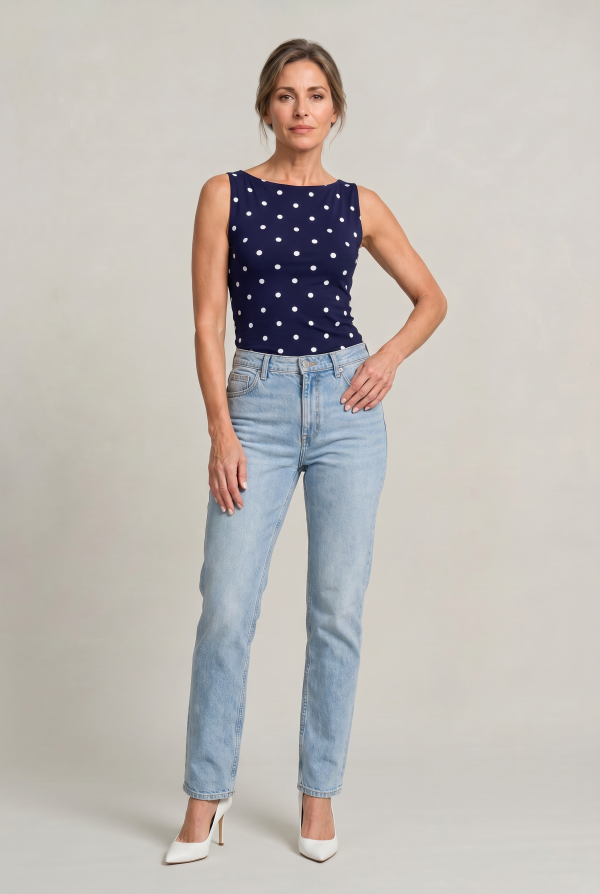 Women's Polka Dot Sleeveless Tank Top ?C Fitted Round Neck Summer Top