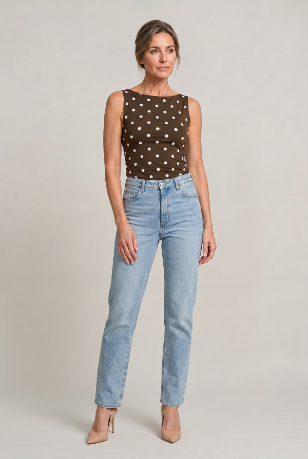 Women's Polka Dot Sleeveless Tank Top ?C Fitted Round Neck Summer Top