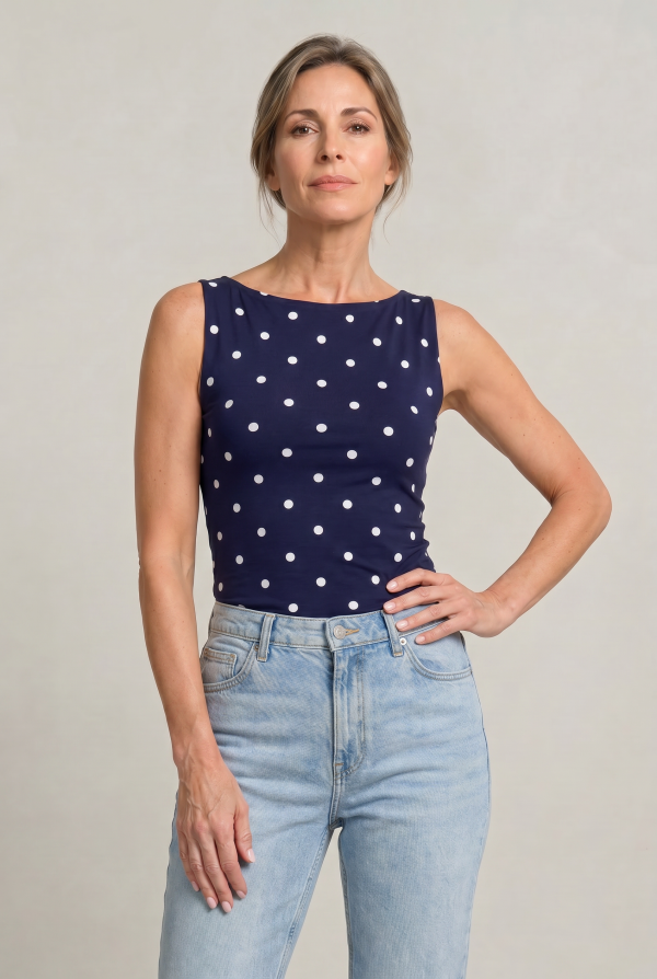 Women's Polka Dot Sleeveless Tank Top ?C Fitted Round Neck Summer Top