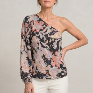 Women's One Shoulder Printed Long Sleeve Blouse