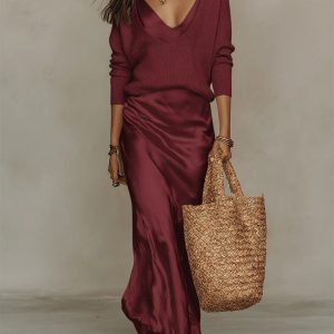 Aria | Satin Midi Set with Coordinating Knit - Image 9