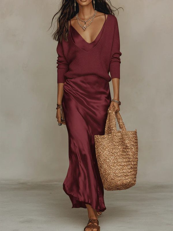 Aria | Satin Midi Set with Coordinating Knit