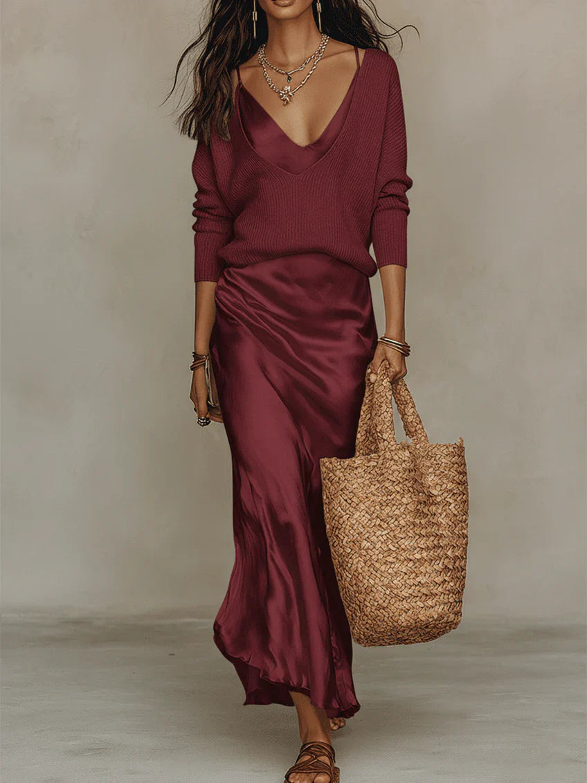 Aria | Satin Midi Set with Coordinating Knit - Image 9