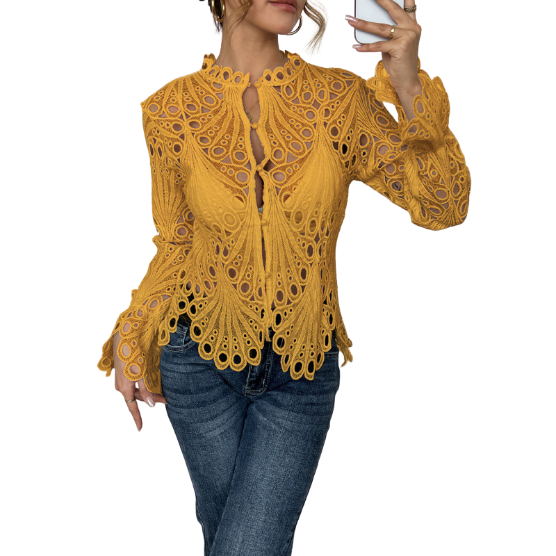 Ella | Lace Cutwork Tie-Front Blouse - Image 2