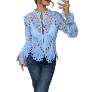 Ella | Lace Cutwork Tie-Front Blouse - Image 3