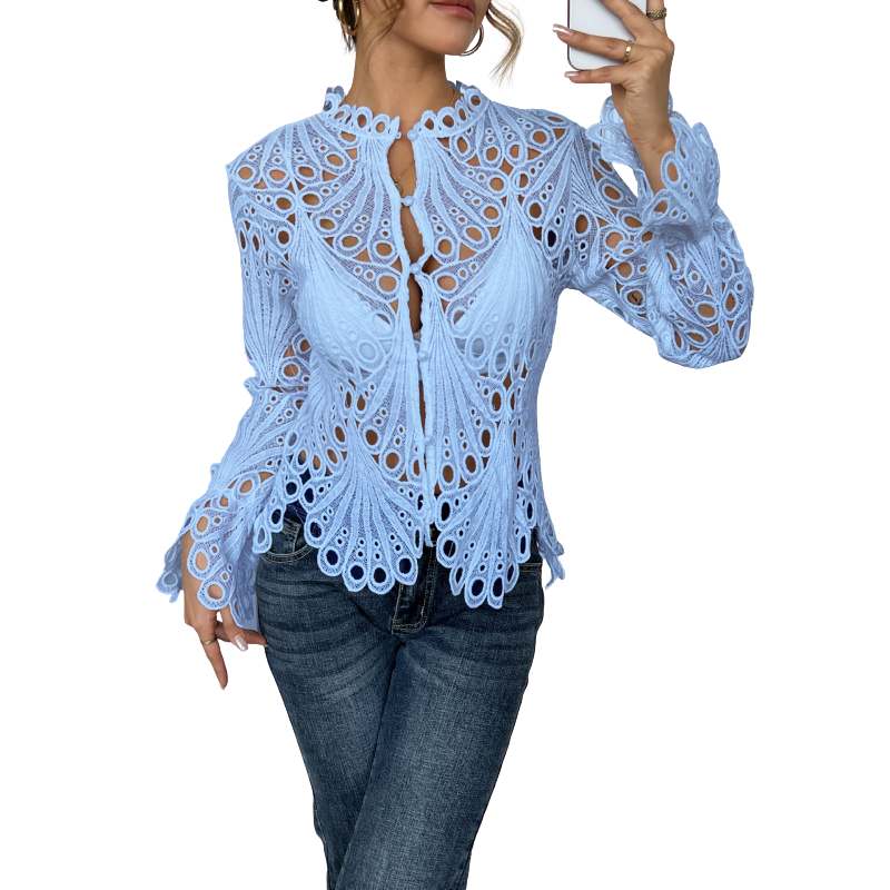 Ella | Lace Cutwork Tie-Front Blouse - Image 3