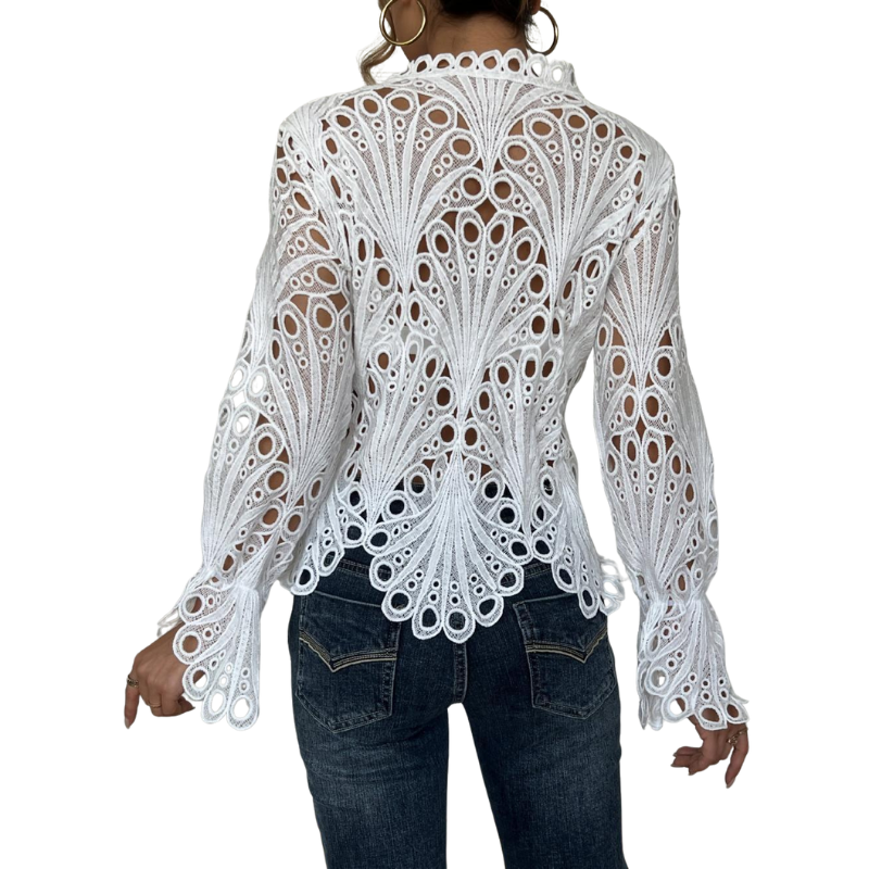 Ella | Lace Cutwork Tie-Front Blouse - Image 5