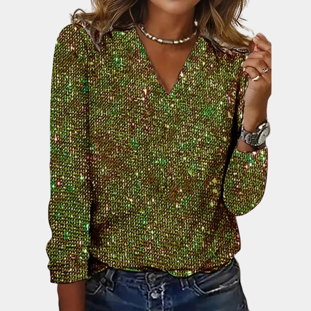 Zyvella | Sequin V-Neck Glitter Top - Image 5