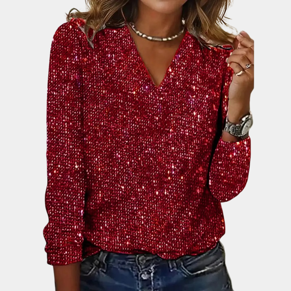 Zyvella | Sequin V-Neck Glitter Top - Image 6