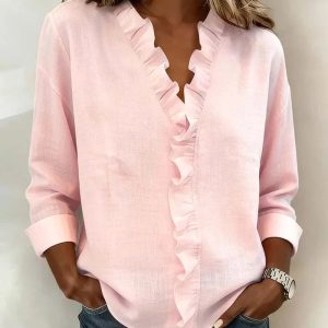 Livia | Elegant Ruffled V-Neck Women's Blouse