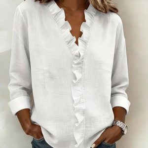 Livia | Elegant Ruffled V-Neck Women's Blouse - Image 2