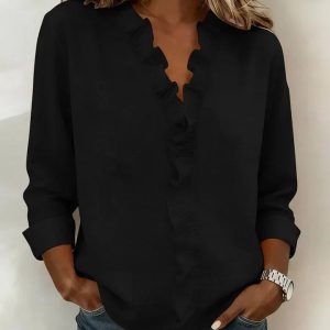 Livia | Elegant Ruffled V-Neck Women's Blouse - Image 3