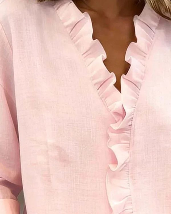 Livia | Elegant Ruffled V-Neck Women's Blouse