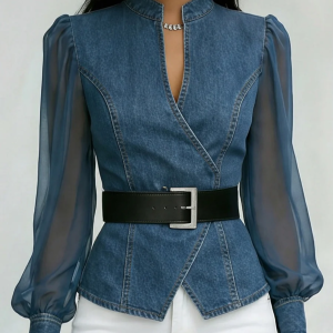 Livia | Elegant Wrap-Around Women's Top with Chiffon Sleeves