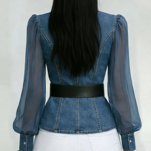 Livia | Elegant Wrap-Around Women's Top with Chiffon Sleeves - Image 3