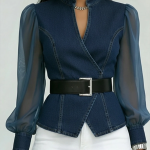 Livia | Elegant Wrap-Around Women's Top with Chiffon Sleeves - Image 4