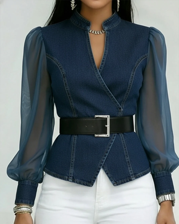 Livia | Elegant Wrap-Around Women's Top with Chiffon Sleeves
