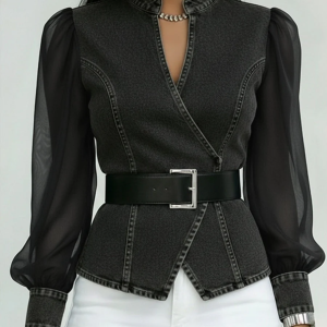 Livia | Elegant Wrap-Around Women's Top with Chiffon Sleeves - Image 5