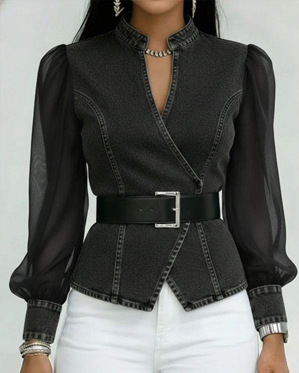 Livia | Elegant Wrap-Around Women's Top with Chiffon Sleeves