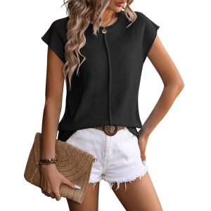 Eleanor | Modern Textured Knit Button Neck Top - Image 2