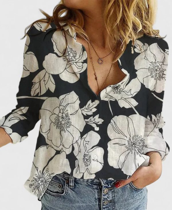 Evelyn | Romantic Botanical V-Neck Floral Blouse