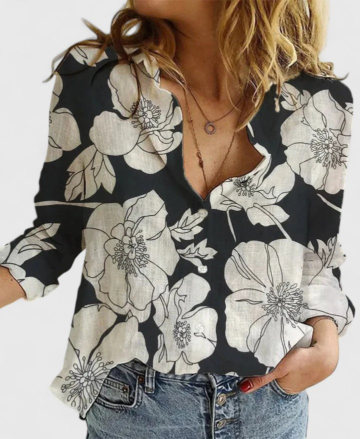 Evelyn | Romantic Botanical V-Neck Floral Blouse - Image 2