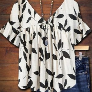 Heather | Lightweight Botanical Leaf Print Blouse