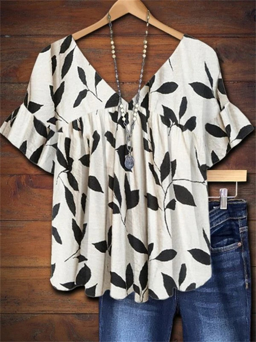 Heather | Lightweight Botanical Leaf Print Blouse - Image 1