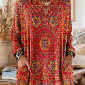Mira | Cozy Hooded Women's Tunic with Retro Ethnic Print