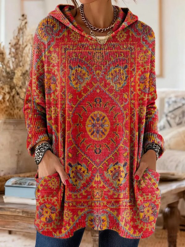 Mira | Cozy Hooded Women's Tunic with Retro Ethnic Print