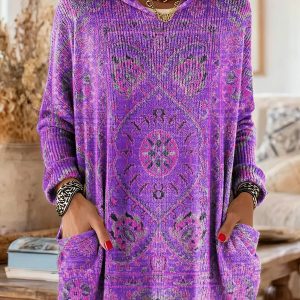 Mira | Cozy Hooded Women's Tunic with Retro Ethnic Print - Image 11