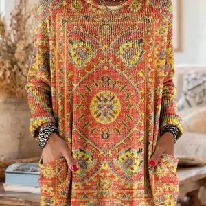 Mira | Cozy Hooded Women's Tunic with Retro Ethnic Print - Image 3