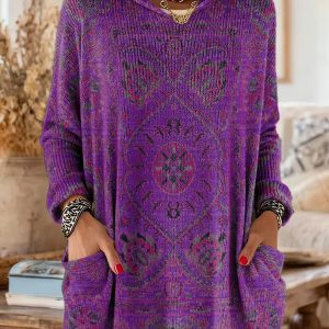 Mira | Cozy Hooded Women's Tunic with Retro Ethnic Print - Image 4